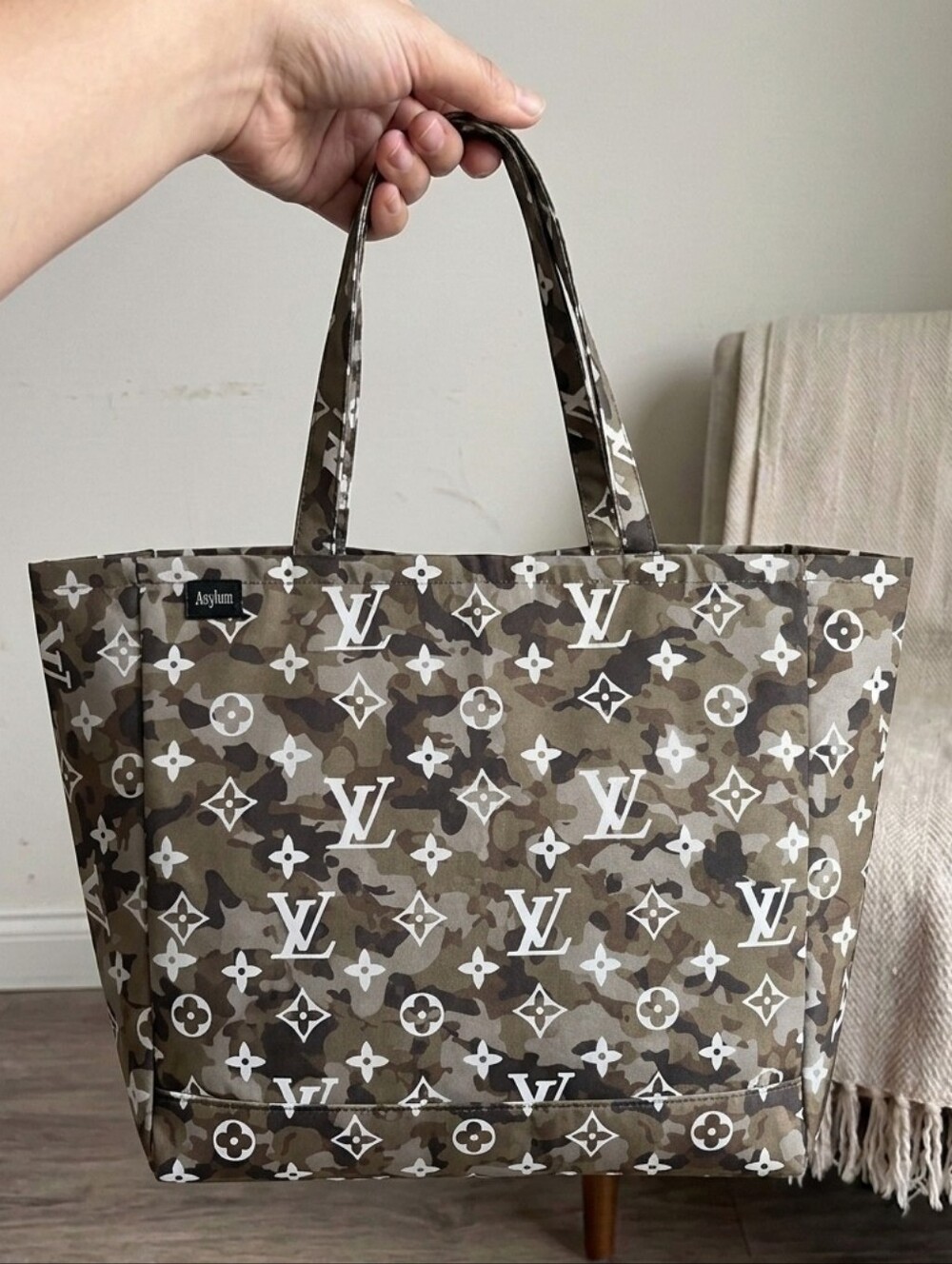 Asylum Military Brown Monogram Camo Tote Bag Carry Bag